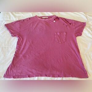 We The Free Pink Distressed Rubi Pocket T Shirt Oversized Women’s size S